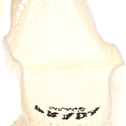 Prada Yarn Raffia Effect Crochet Logo Embroidered Tote Bag White 5 of 9