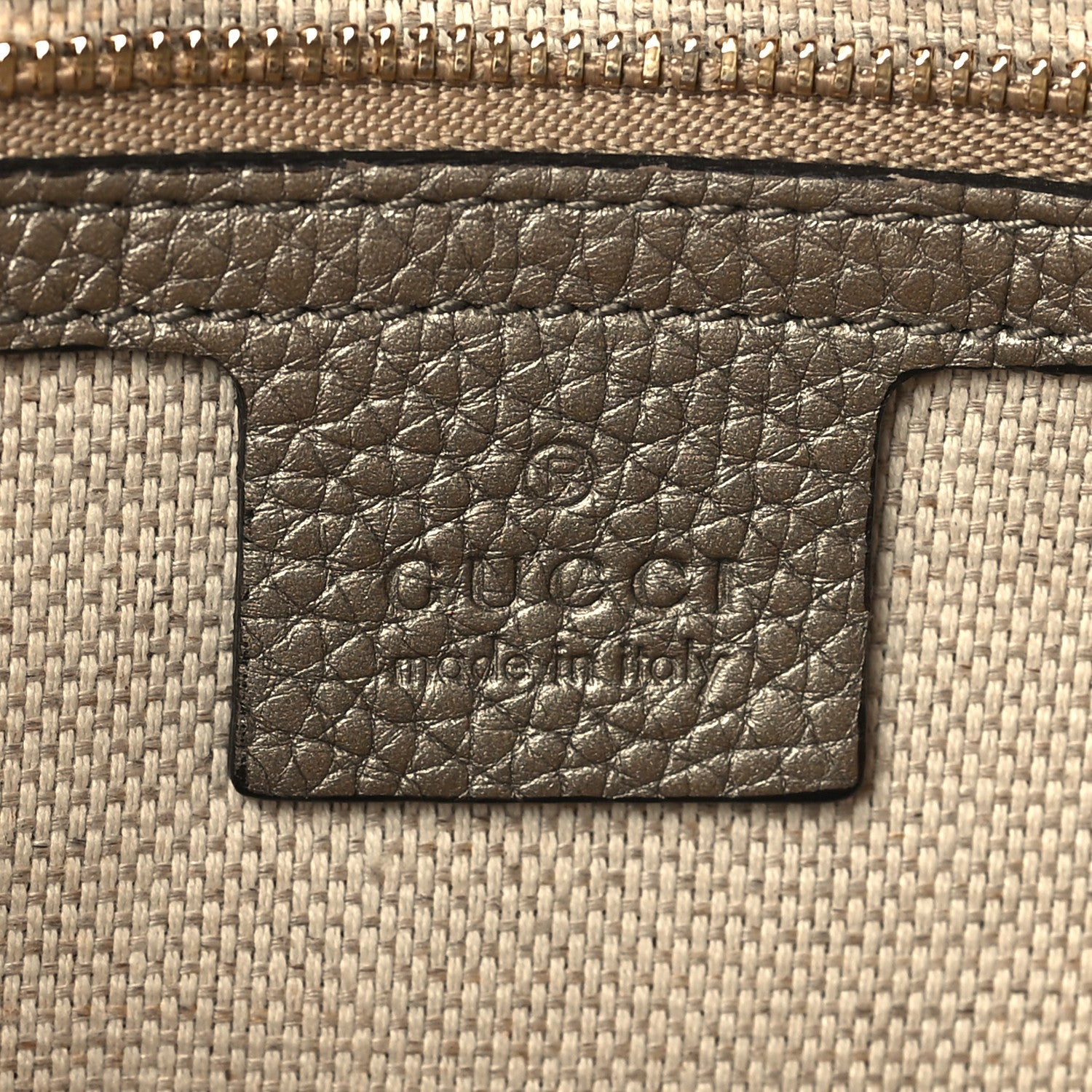 Gucci Metallic Pebbled Calfskin Medium Soho Flap Crossbody Golden Beige 6 of 9
