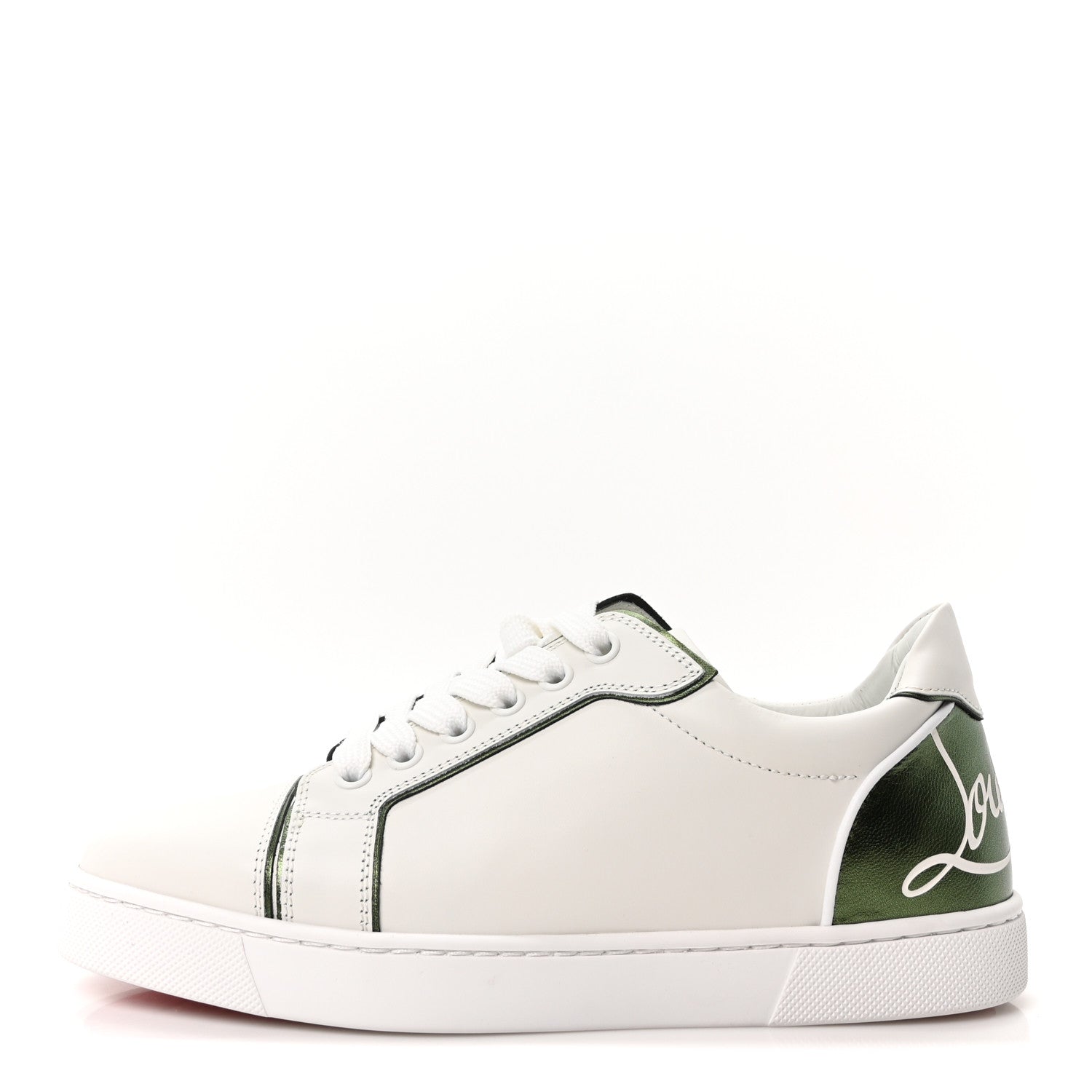 Christian Louboutin Calfskin Laminated Nappa Womens Fun Vieira Flat Sneakers 36.5 White Vertlaine 1 of 9