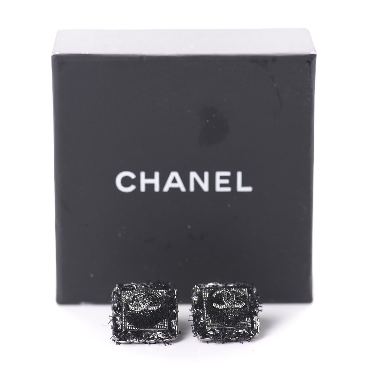 Ruthenium Enamel CC Earrings Black