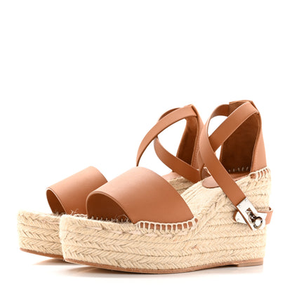 Hermes Calfskin Tipoli Espadrille Wedge Sandals 35 Gold 3 of 10