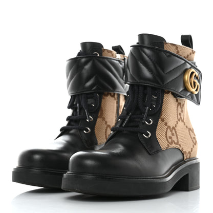 Gucci Flores Calfskin Monogram Maxi GG Nappa Matelasse Double G 40mm Ankle Boots 36.5 Black Camel Ebony 3 of 9