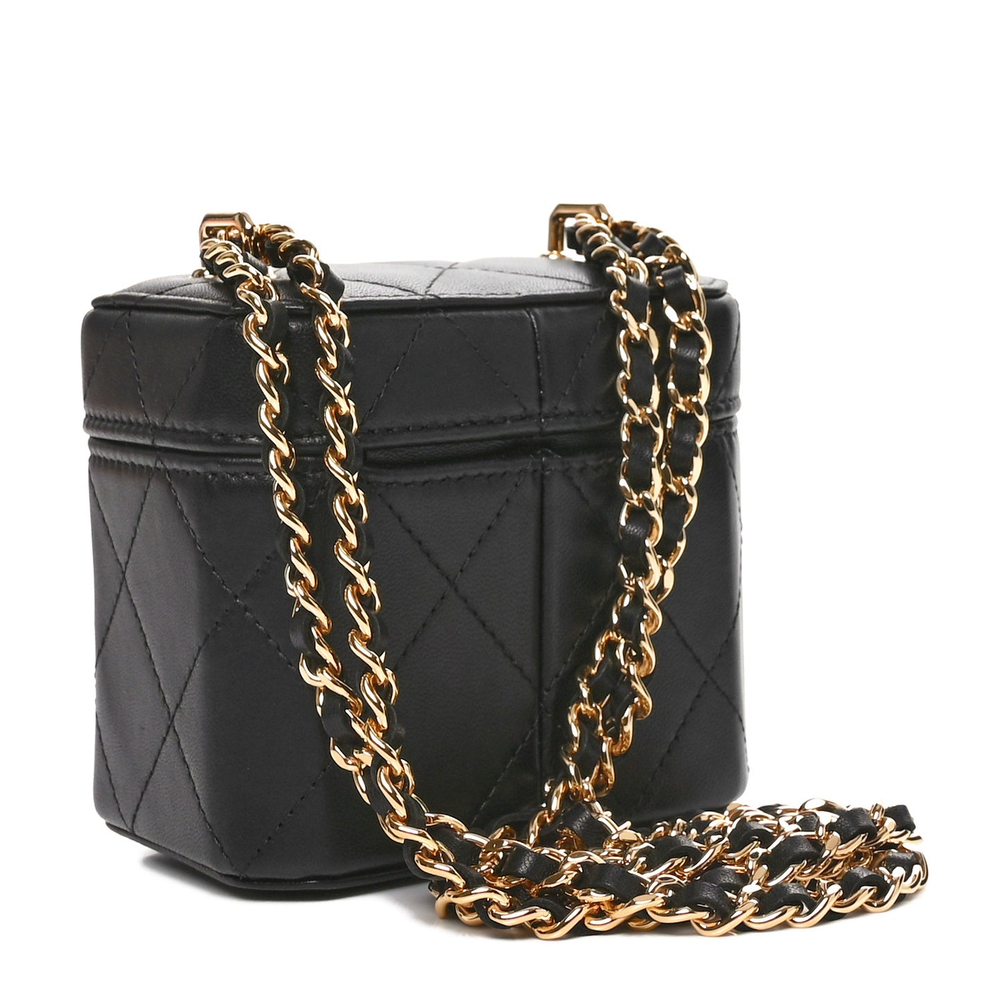 Lambskin Quilted Vanity Clutch With Chain Black