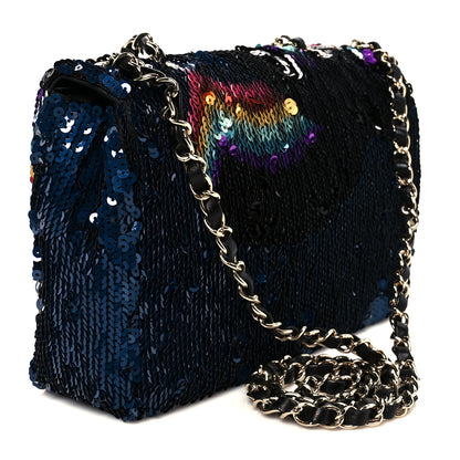 Chanel Sequin Medium Single Flap Blue Black Multicolor 3 of 11