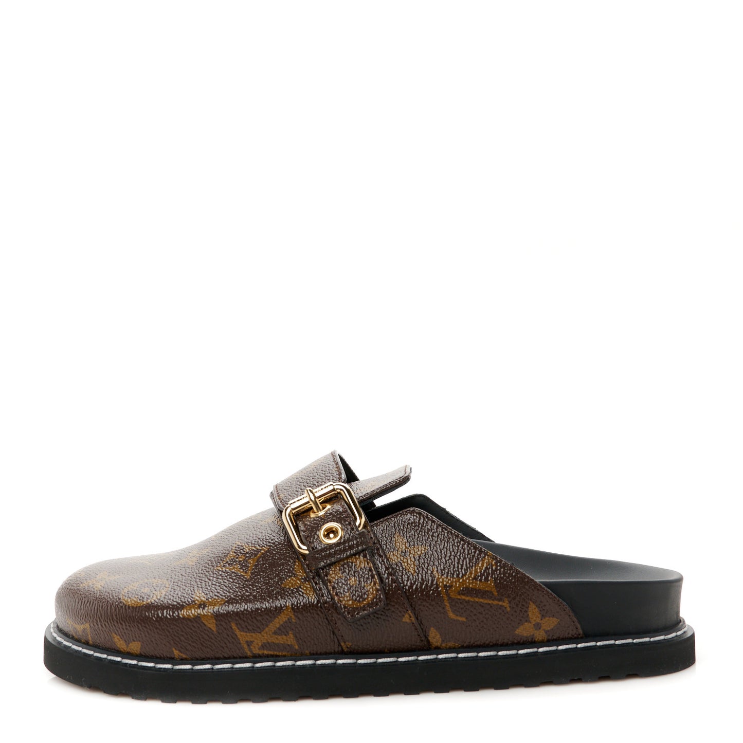 Patent Monogram Womens Cosy Flat Comfort Clog Mules 37.5 Brown
