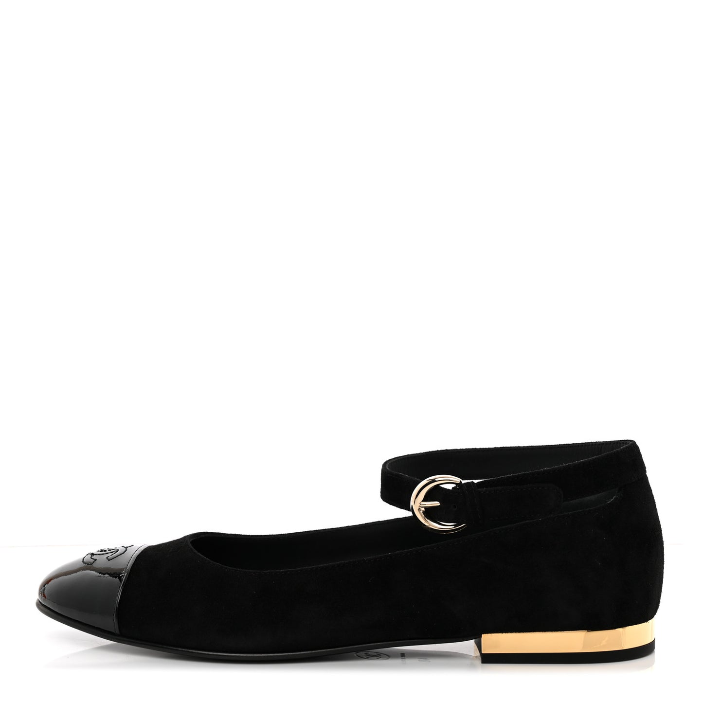Suede Patent Cap Toe CC Mary Jane Flats 40 Black