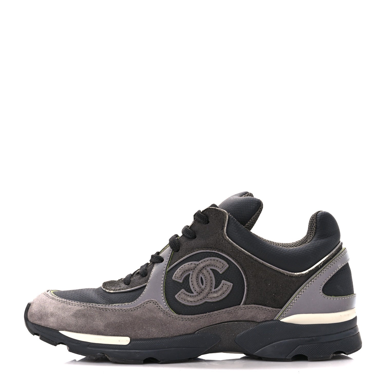 Chanel Calfskin Suede CC Sneakers 39 Black Grey 1 of 8