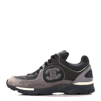 Chanel Calfskin Suede CC Sneakers 39 Black Grey 1 of 8