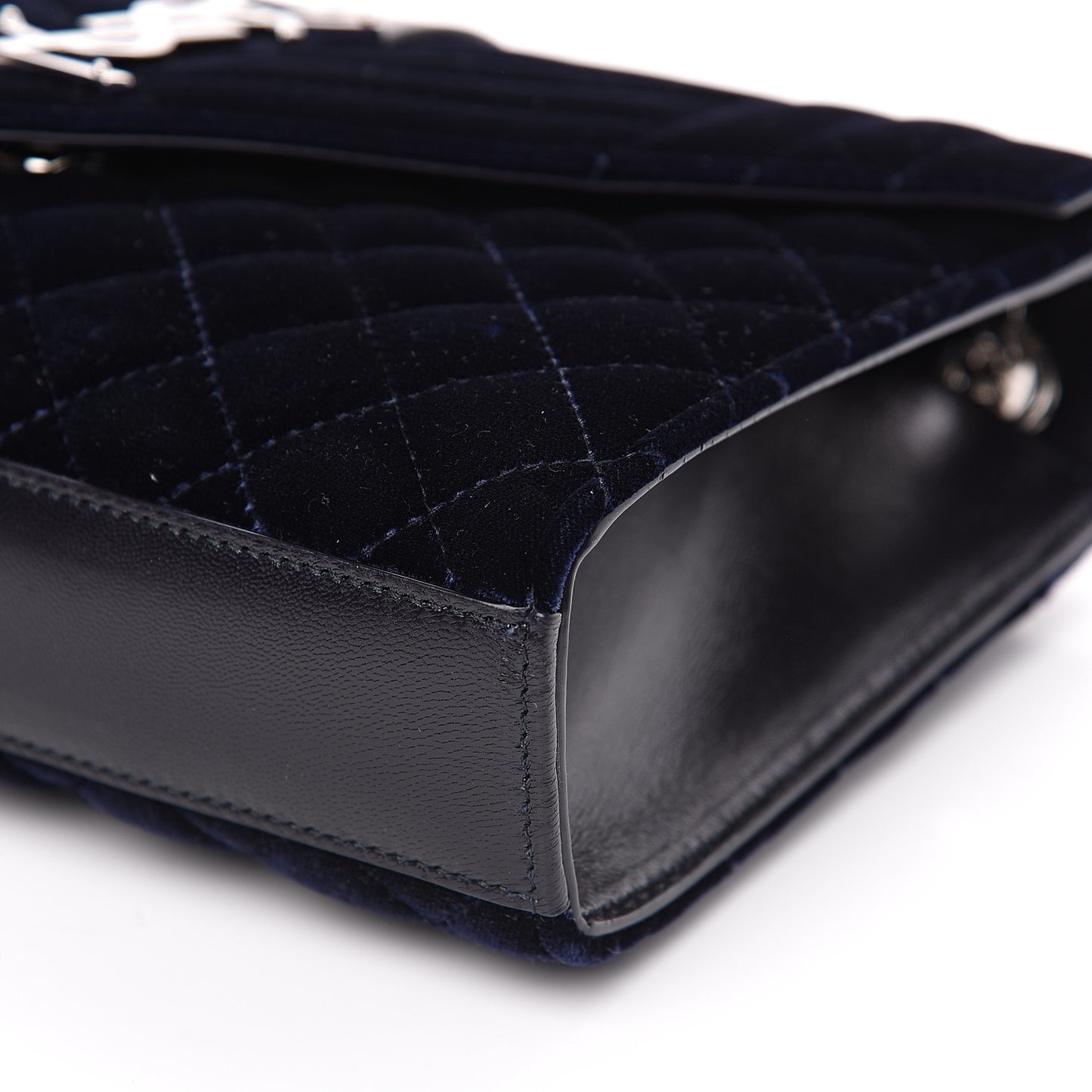 Velvet Matelasse Chevron Medium Triquilt Monogram Satchel Navy