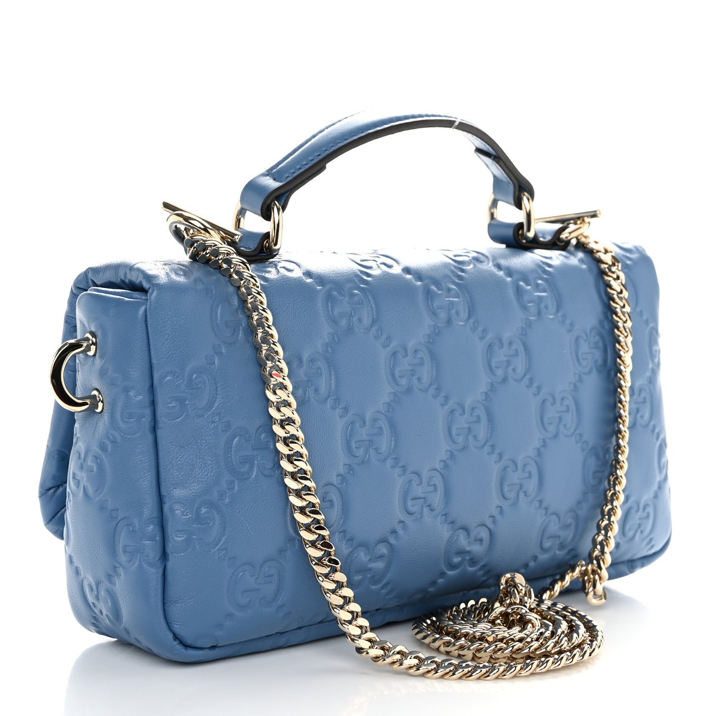 Lambskin Embossed Mini GG Milano Top Handle Shoulder Bag Blue