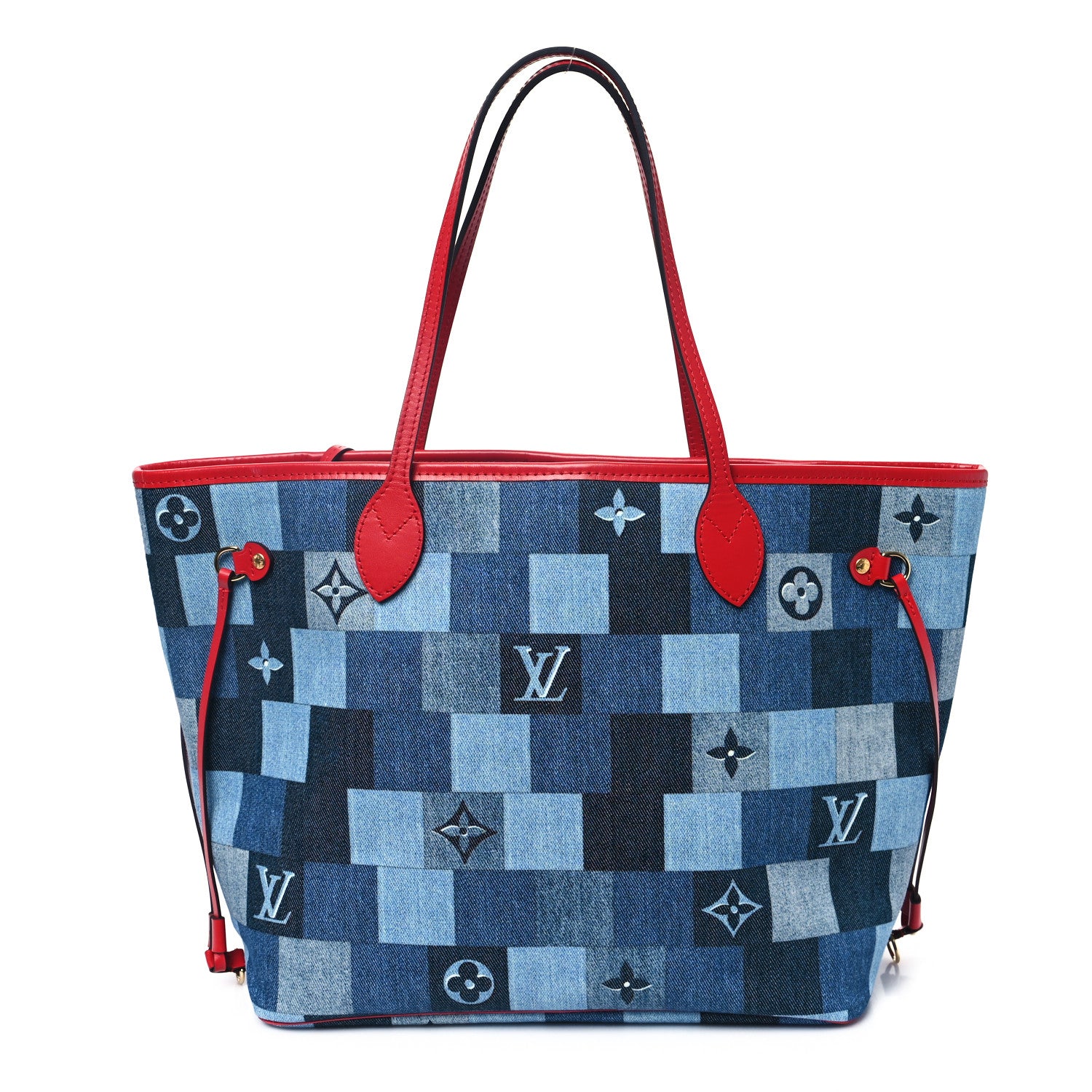 Louis Vuitton Denim Damier Monogram Patchwork Neverfull Blue Rouge 1 of 13