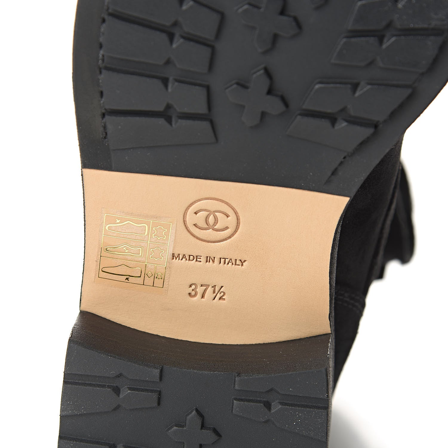 Chanel Suede Quilted CC Lace Up Combat Boots 37.5 Black 6 of 8