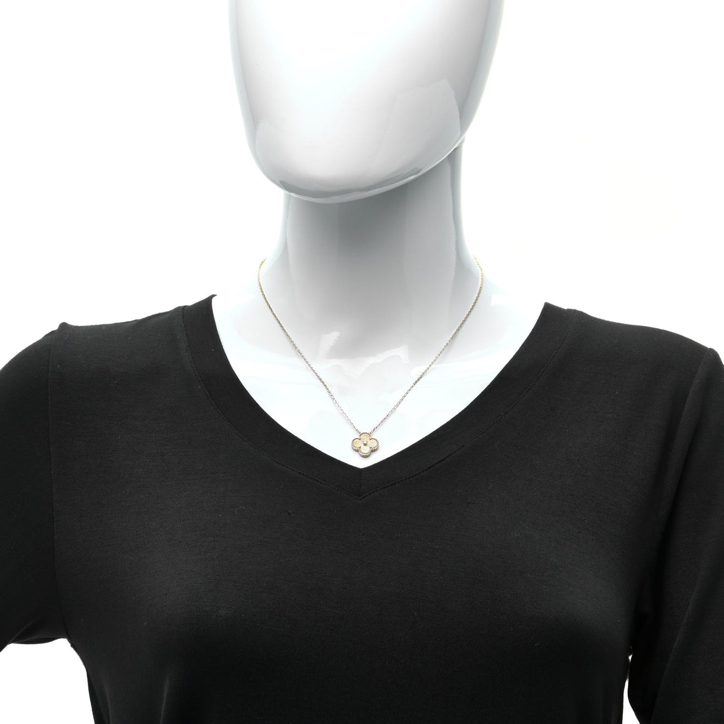 18K Yellow Gold Diamond Yellow Mother of Pearl Vintage Alhambra Pendant Necklace