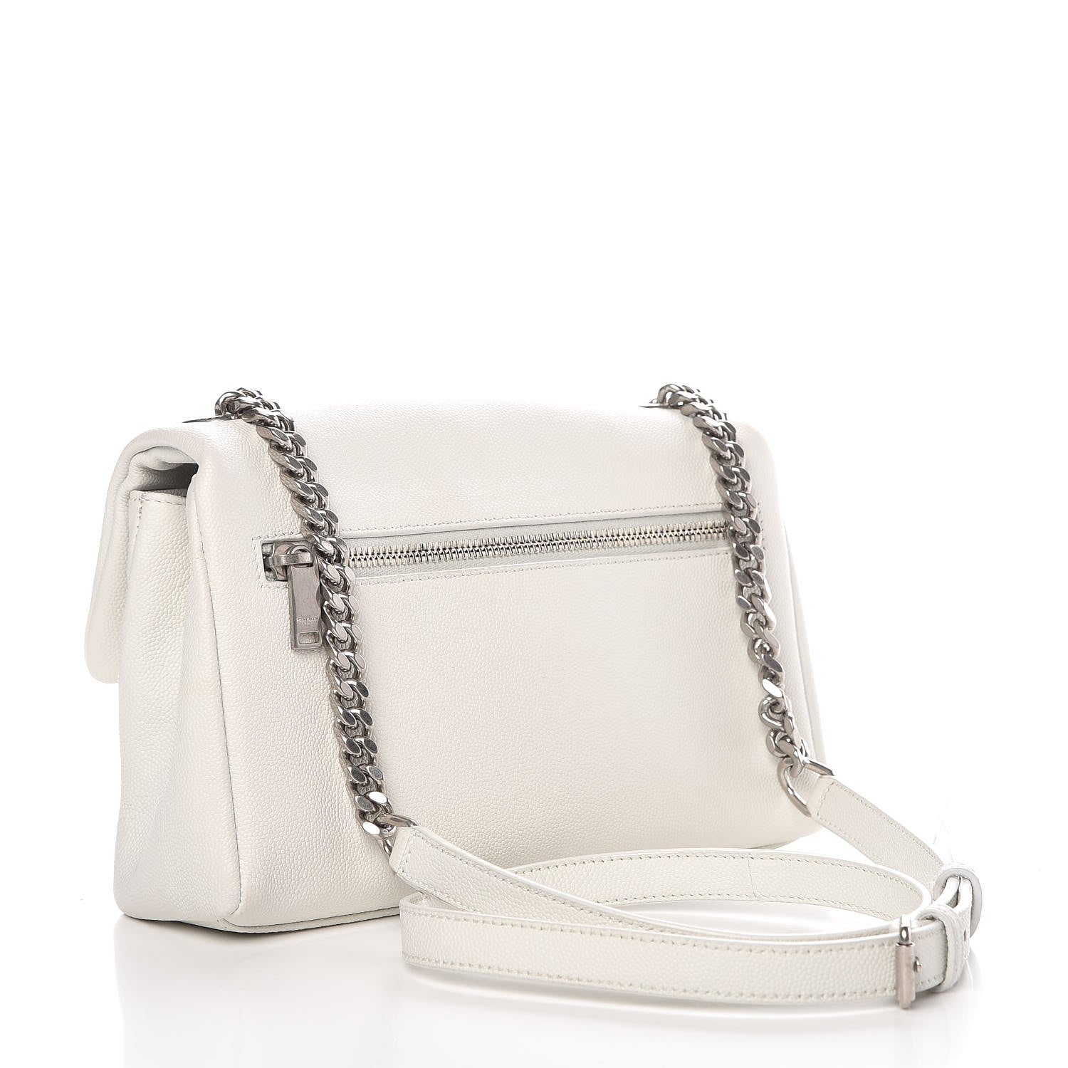 Saint Laurent Grain De Poudre Small West Hollywood Monogram Fold-Over Bag Pearl White 3 of 8