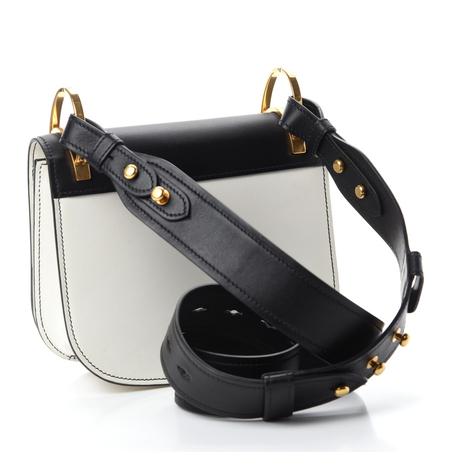 Prada City Calf Pionniere Saddle Bag Black White 3 of 9