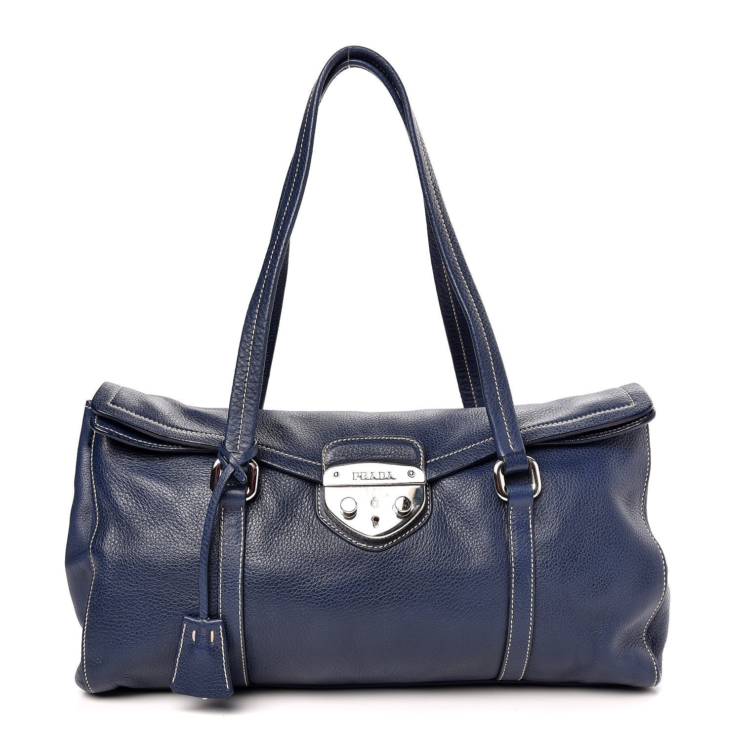 Prada Vitello Caribu Easy A Foldover Pushlock Satchel Bluette 1 of 8