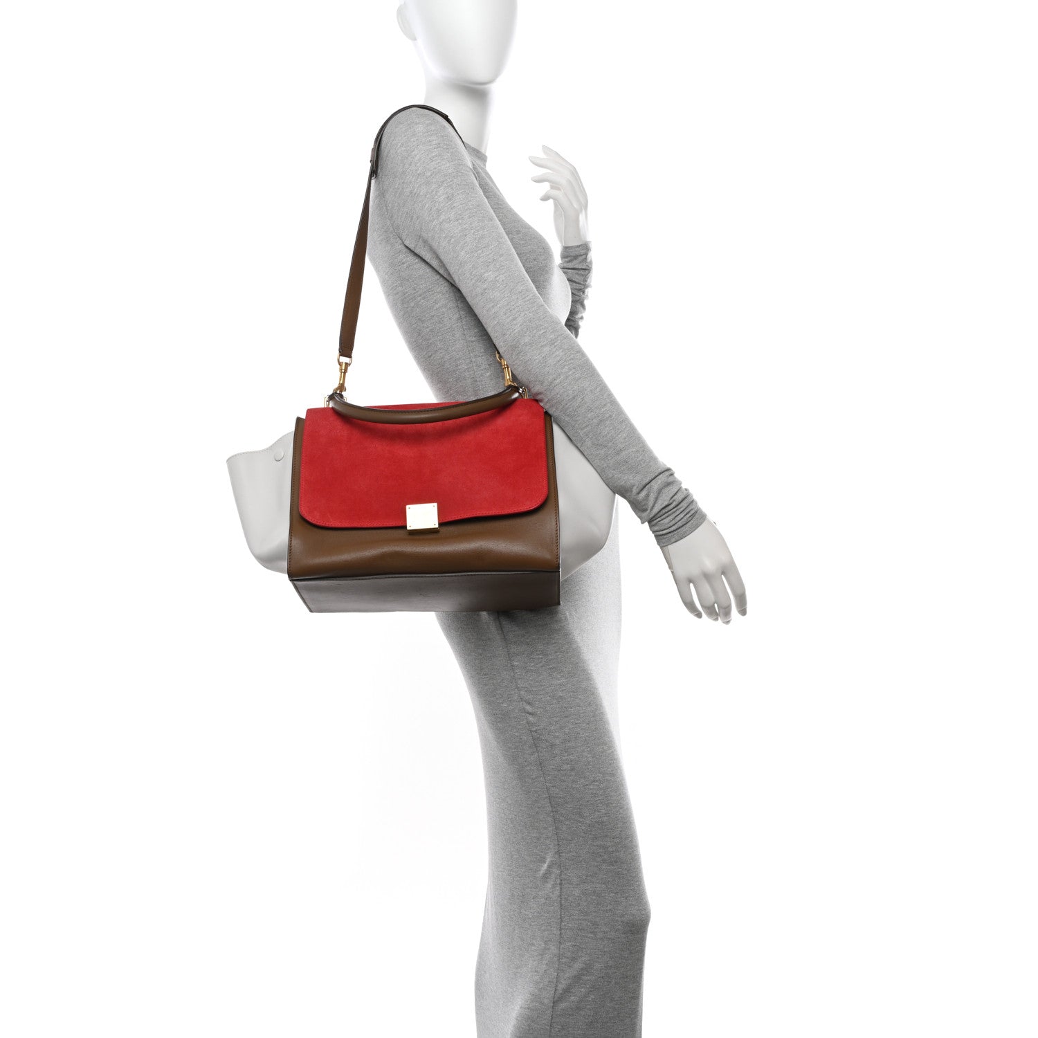 Celine Smooth Calfskin Suede Medium Tri-Color Trapeze Vermillion 2 of 20