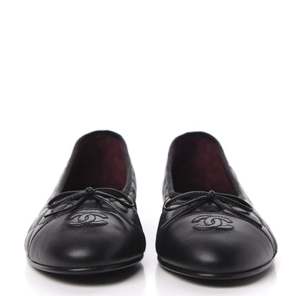 Chanel Aged Calfskin Quilted CC Cap Toe Ballerina Flats 40.5 Black 2 of 10