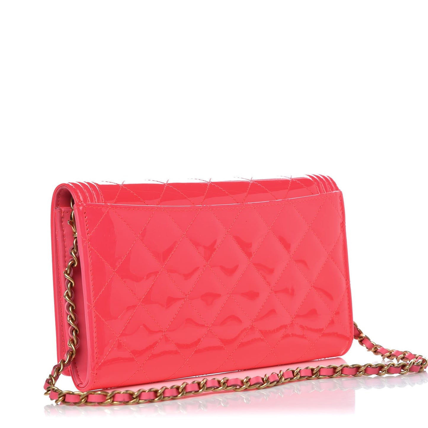 Patent Quilted Boy Wallet On Removable Chain WOC Pink