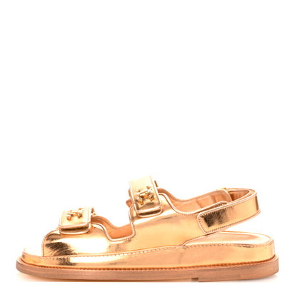 Chanel Metallic Laminated Calfskin Velcro Dad Sandals 36 Golden 1 of 11