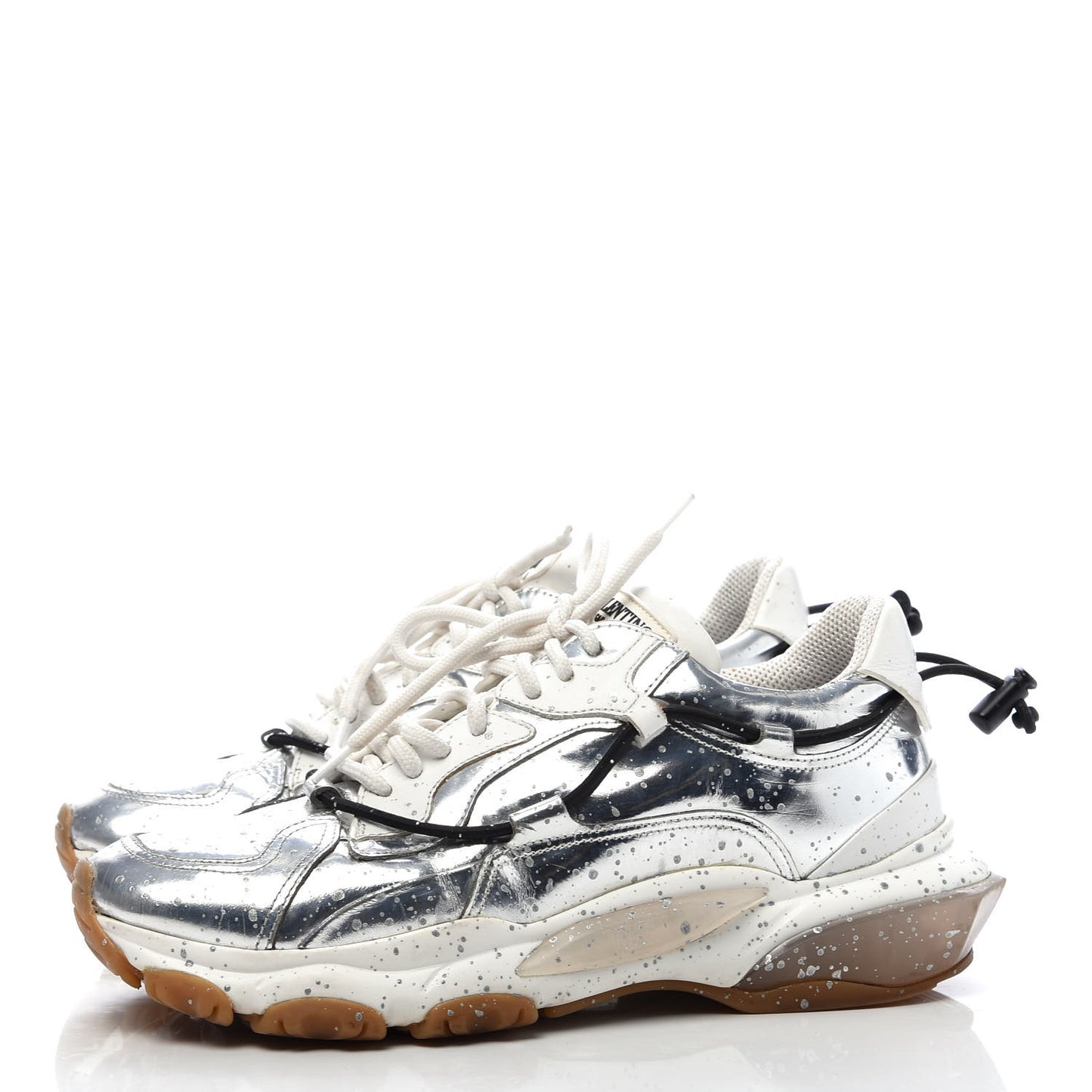 Metallic Calfskin Paint Splatter Mens Bounce Sneakers 41 Silver