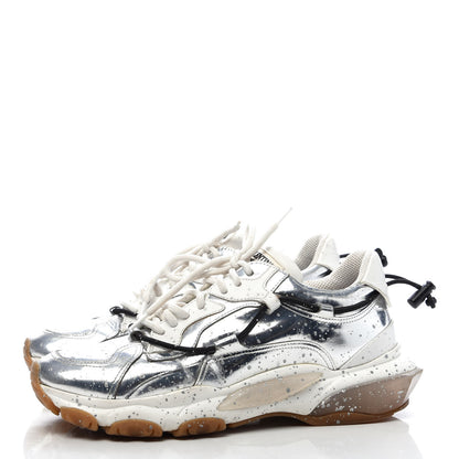 Valentino Garavani Metallic Calfskin Paint Splatter Mens Bounce Sneakers 41 Silver 3 of 8