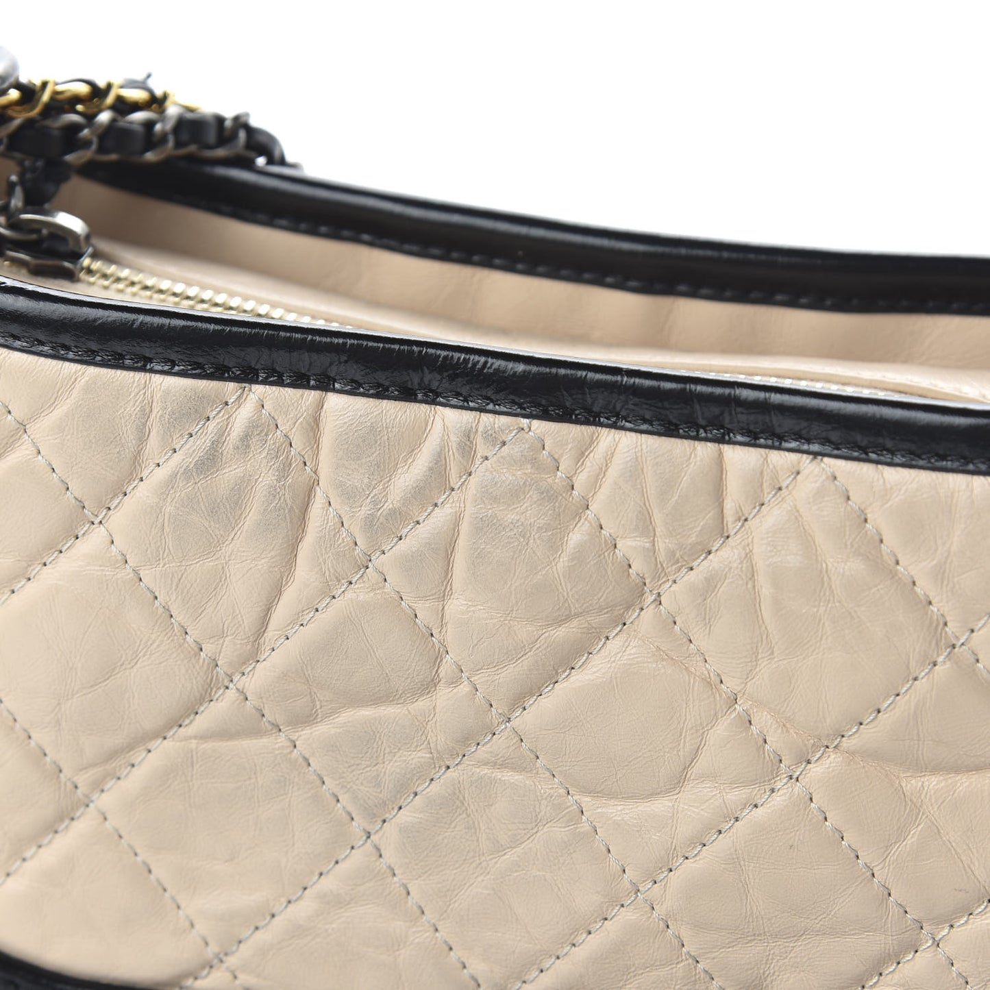 Aged Calfskin Quilted Small Gabrielle Hobo Beige Black