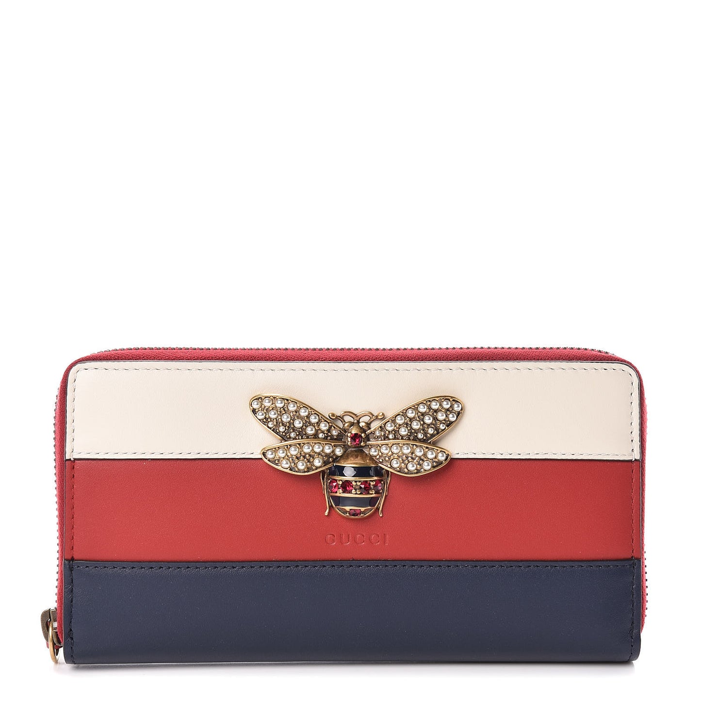 Calfskin Queen Margaret Zip Around Wallet Blue Agata Hibiscus Red Mystic White