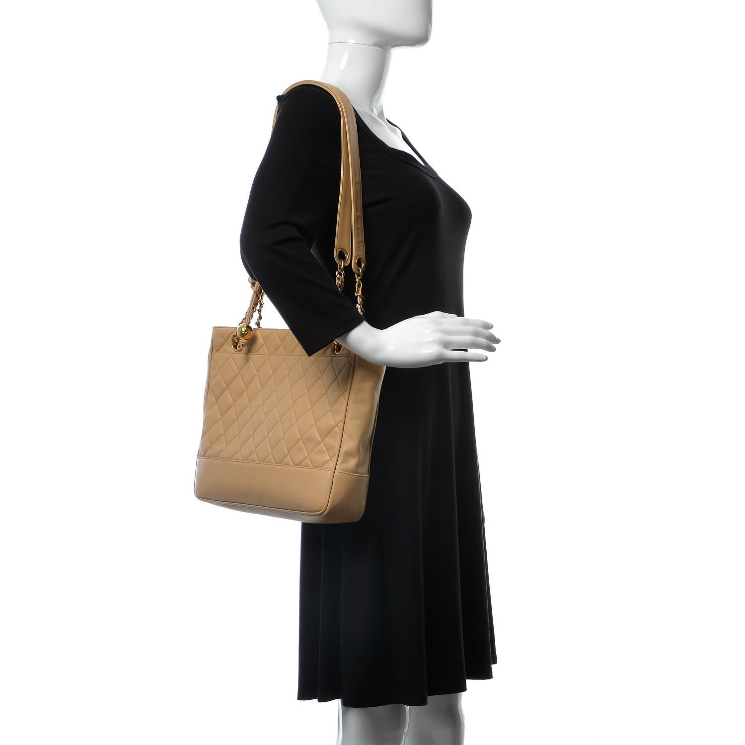 Chanel Lambskin Quilted Tote Beige 2 of 9