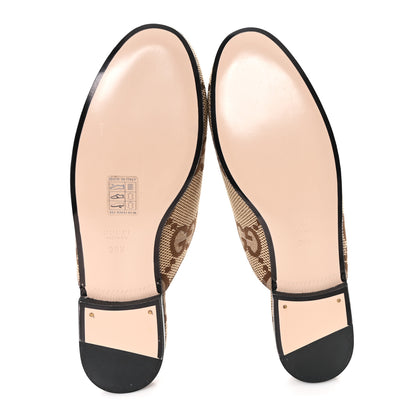 Gucci Monogram Jumbo GG Malaga Kid Womens Princetown Slippers 38.5 Camel Ebony New Acero Beige 6 of 10