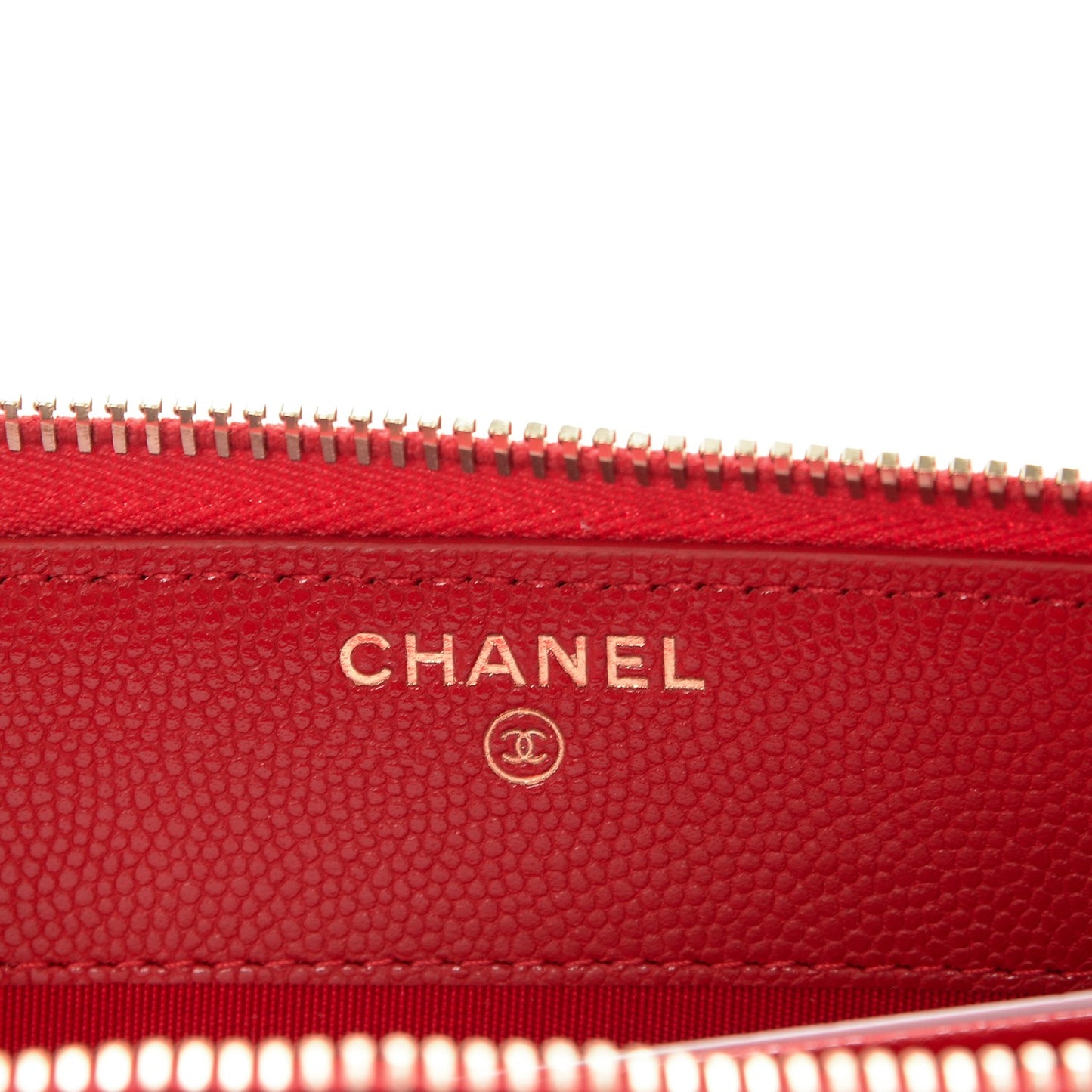 Caviar Camellia Embossed Zip Around Large Gusset Wallet Red