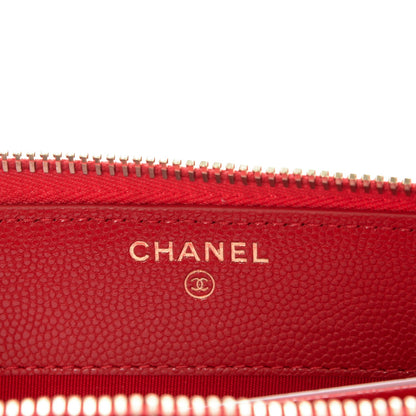 Chanel Caviar Camellia Embossed Zip Around Large Gusset Wallet Red 6 of 8