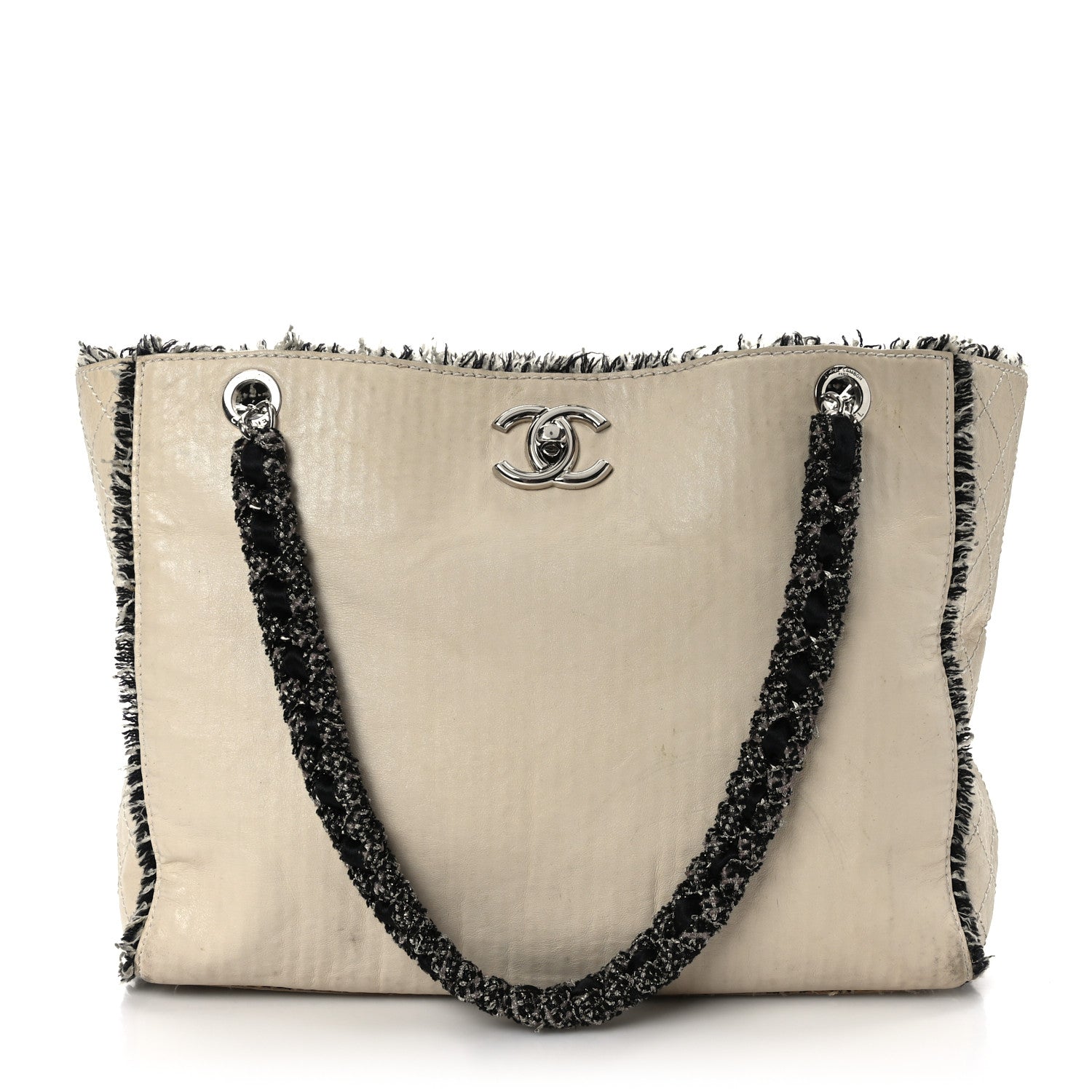 Chanel Glazed Calfskin Tweed Tweedy Shopping Tote White 1 of 12
