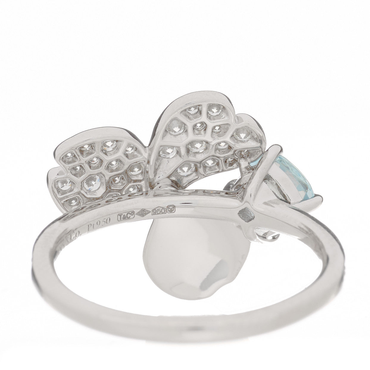 Tiffany Platinum Diamond Aquamarine Paper Flowers Ring 52 6 5 of 7