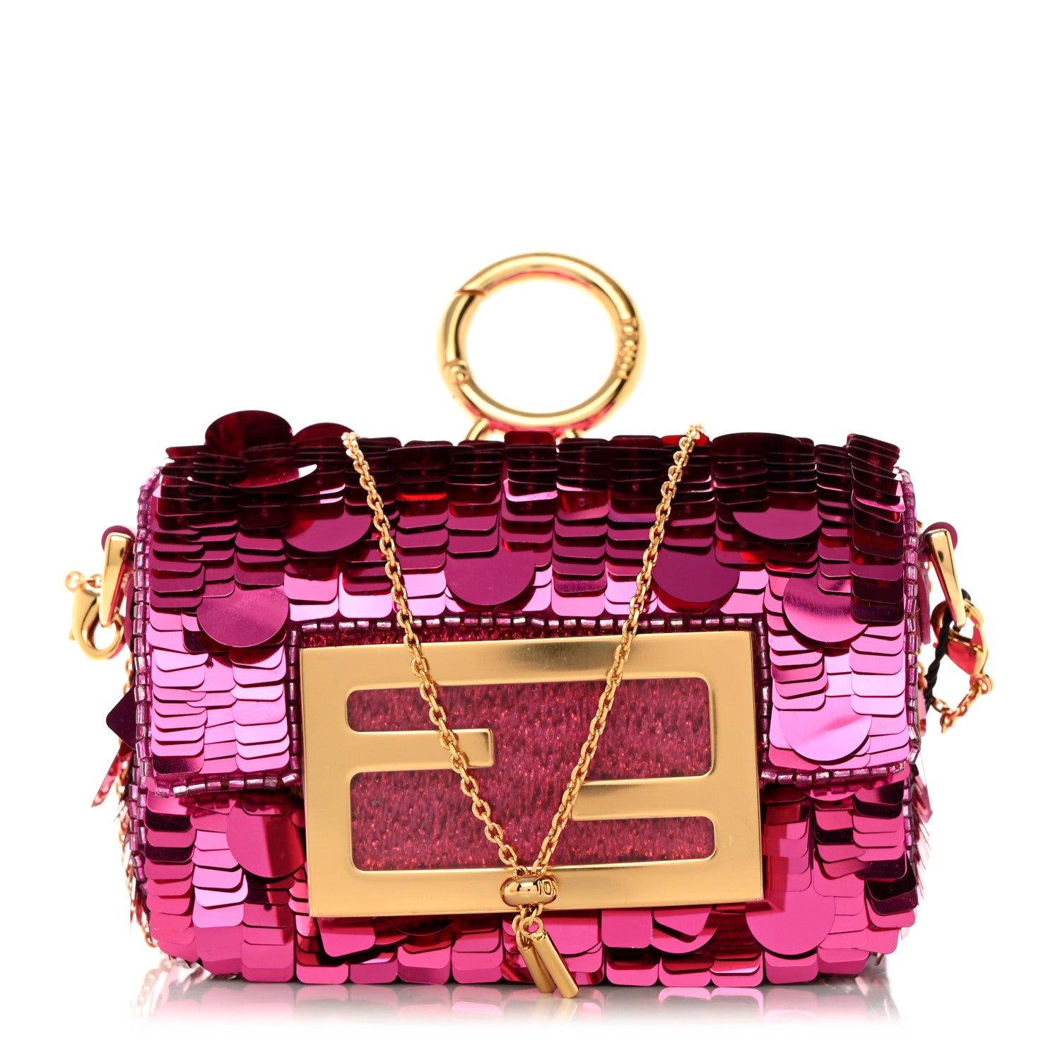 Fendi Sequin Paillettes Shiny Nappa Sex and the City Nano Maxi Buckle Baguette Charm Ciclamino Pilar 1 of 7