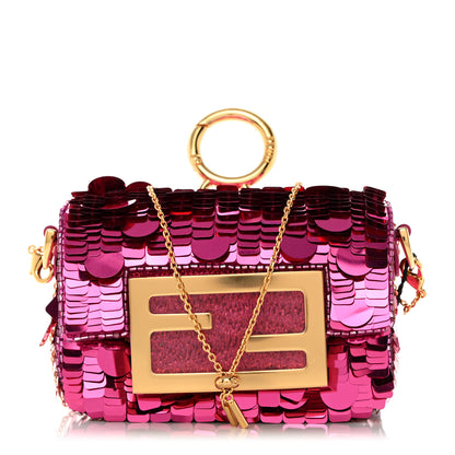 Fendi Sequin Paillettes Shiny Nappa Sex and the City Nano Maxi Buckle Baguette Charm Ciclamino Pilar 1 of 7