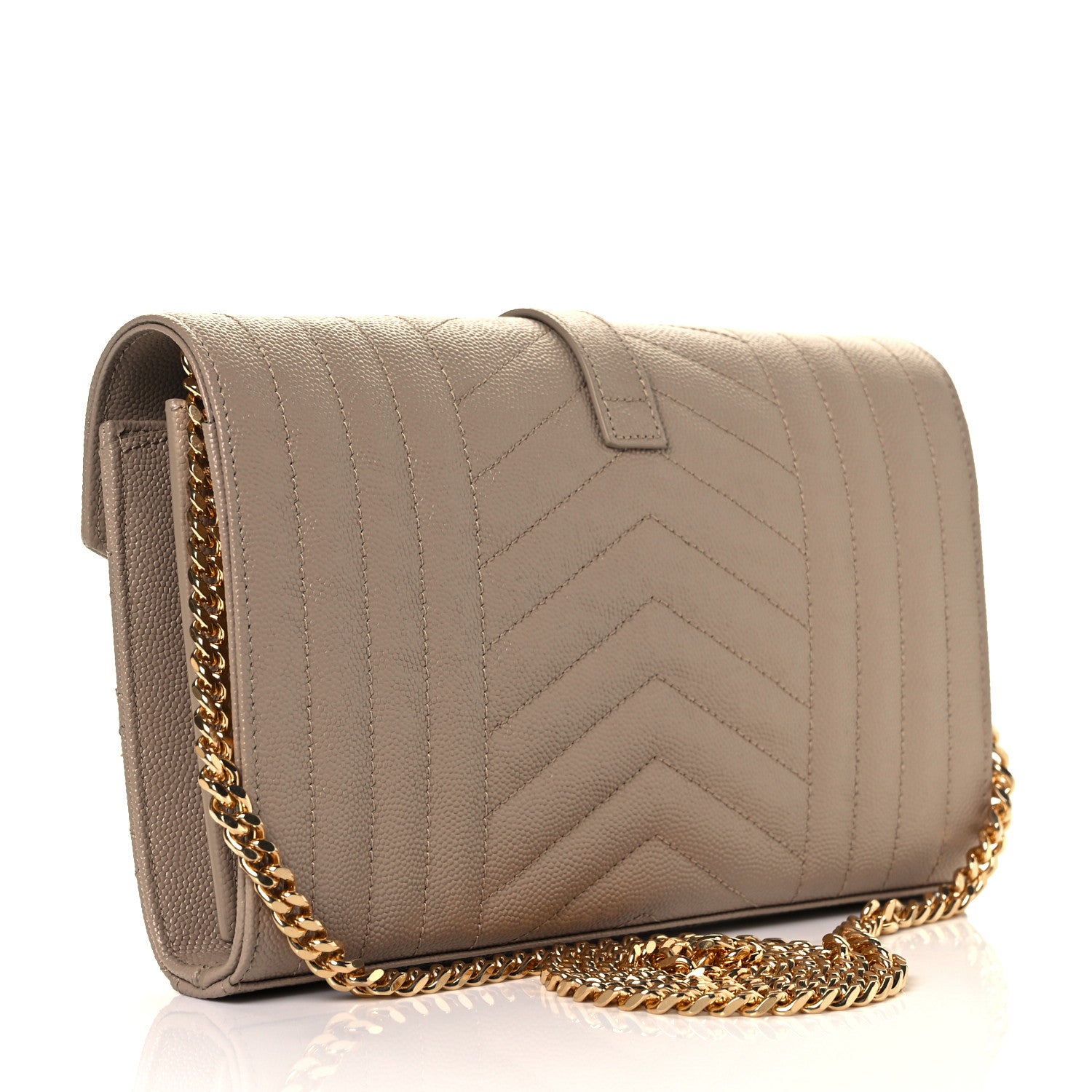 Saint Laurent Grain De Poudre Mixed Matelasse Triquilt Monogram Chain Wallet Dark Beige 7 of 22