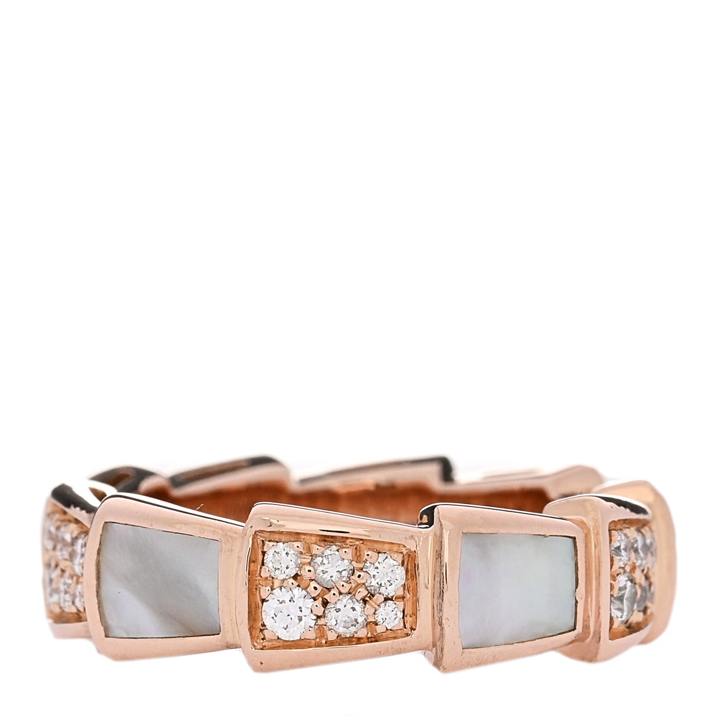 18K Rose Gold Diamond Mother of Pearl 6mm Serpenti Viper Band Ring 49 5