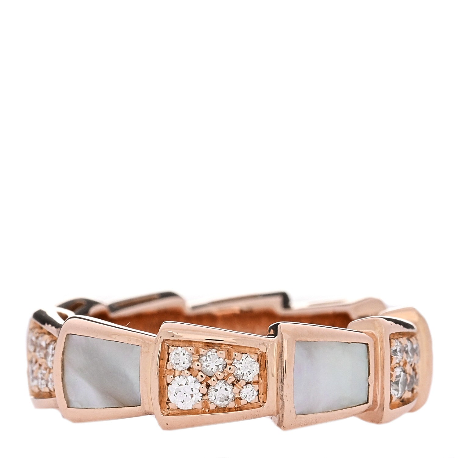 Bulgari 18K Rose Gold Diamond Mother of Pearl 6mm Serpenti Viper Band Ring 49 5 1 of 6