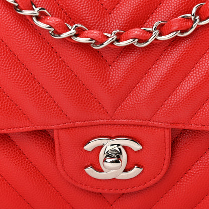 Chanel Caviar Chevron Quilted Medium Double Flap Red 8 of 10