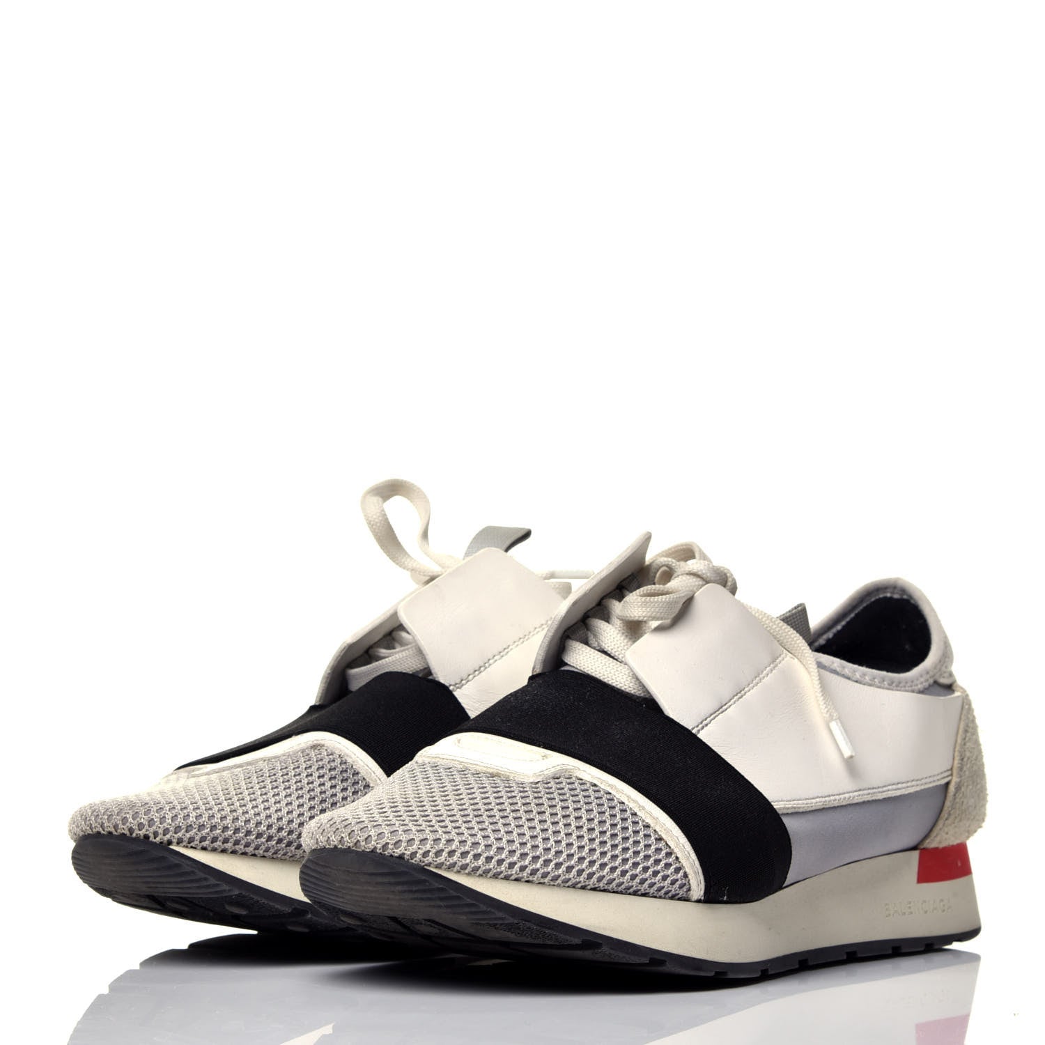 Balenciaga Mesh Calfskin Neoprene Suede Womens Race Runner Sneakers 40 White Black Gris 3 of 8
