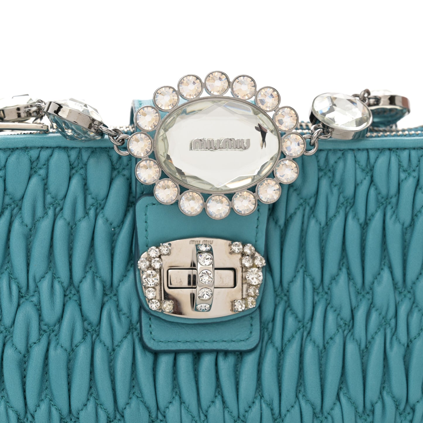 Nappa Matelasse Crystal Crossbody Clutch Fuxia