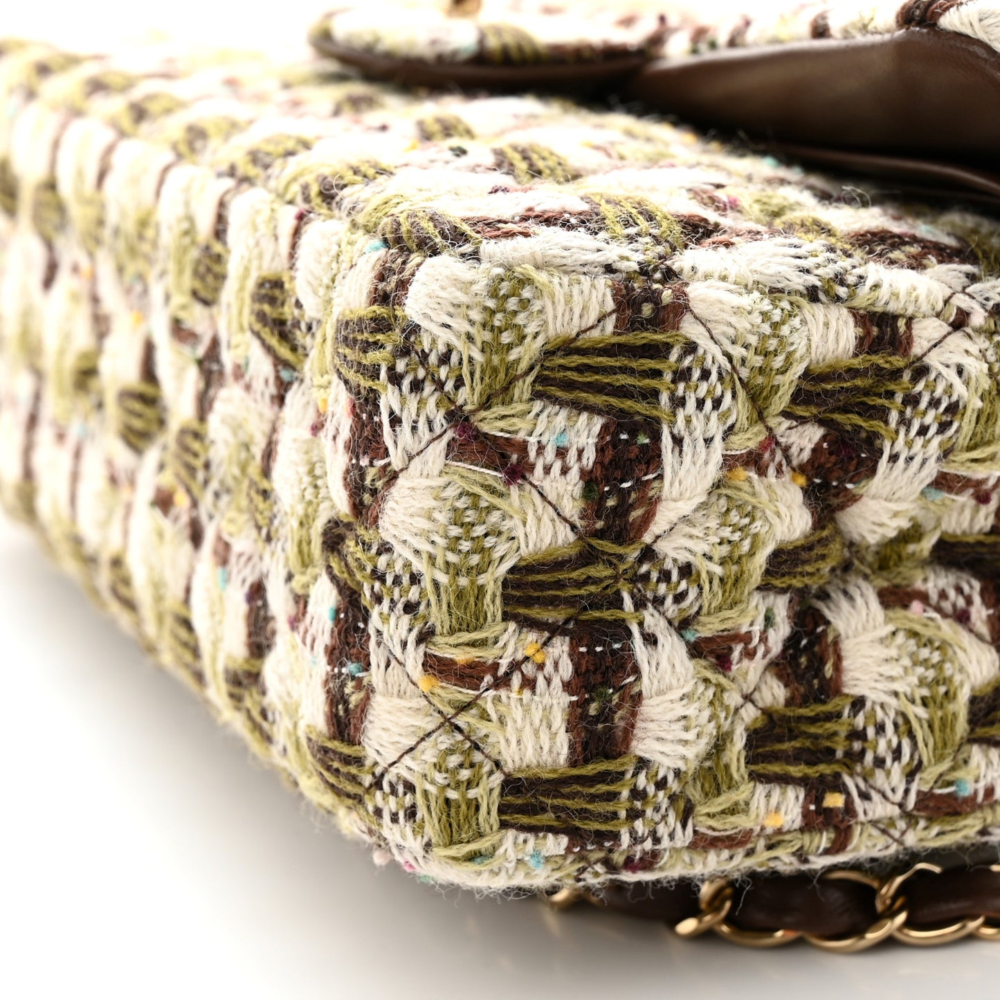 Tweed Quilted Medium Double Flap Brown