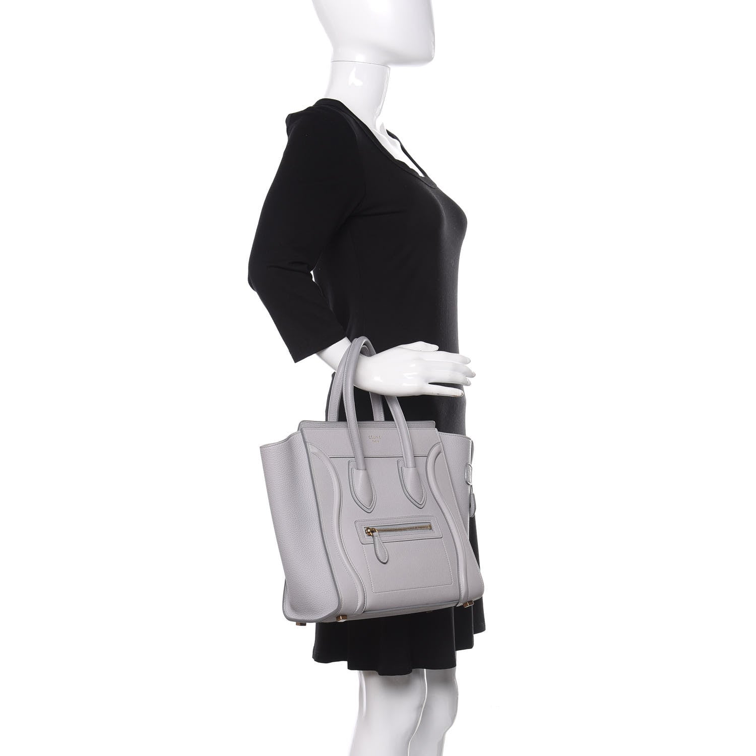 Celine Drummed Calfskin Micro Luggage Light Grey 2 of 12