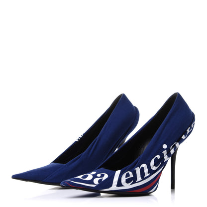 Balenciaga Jersey Crepe Political Campaign Logo Knife 115 Pointed Pumps 38 Pacifique White Rouge 3 of 10