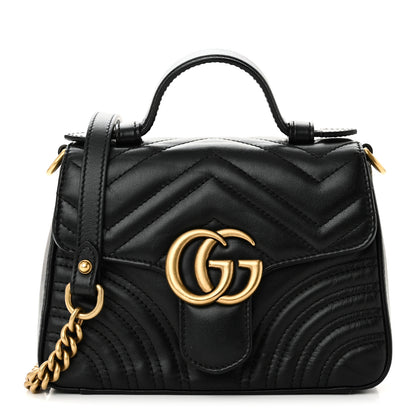 Gucci Calfskin Matelasse Mini GG Marmont Top Handle Shoulder Bag Black 1 of 10
