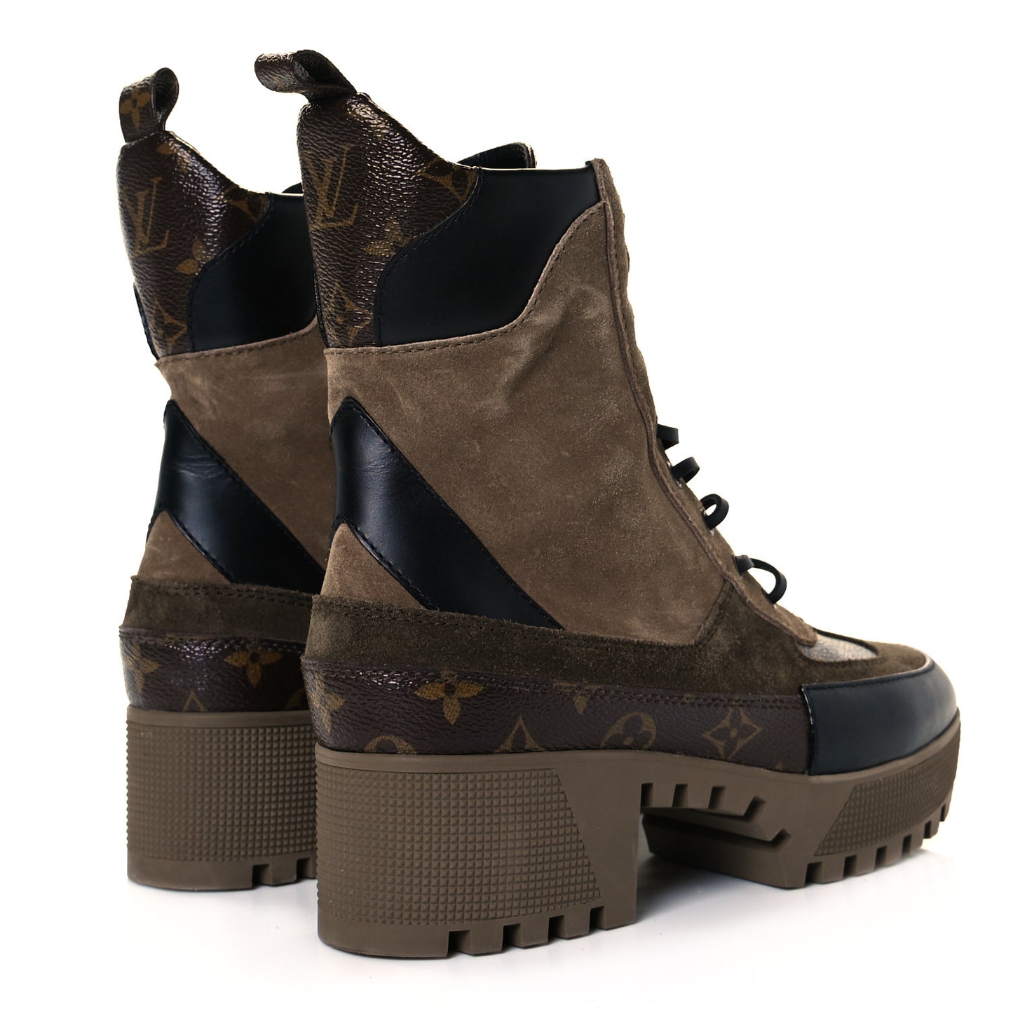 Suede Calfskin Monogram Laureate Platform Desert Boots 39.5 Taupe