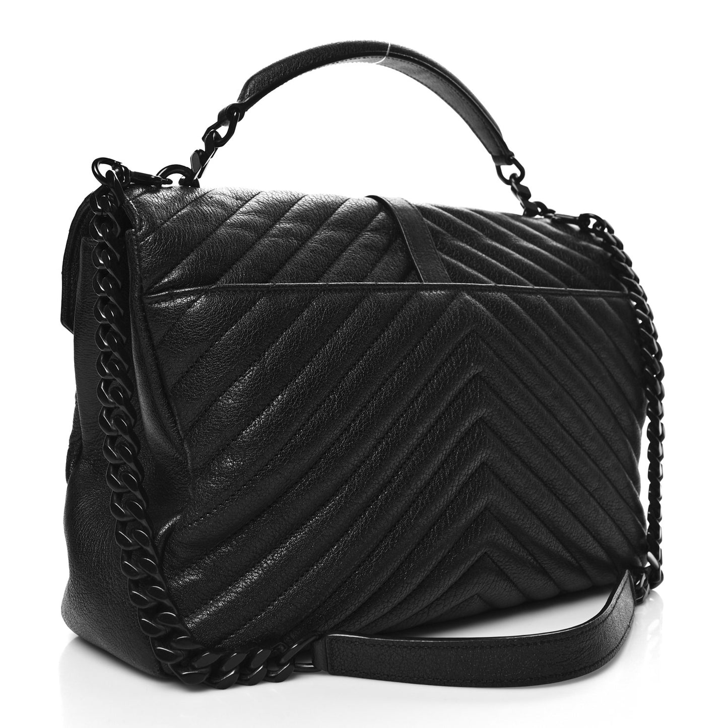 Sheepskin Matelasse Chevron Monogram Monochrome Large College Satchel Black