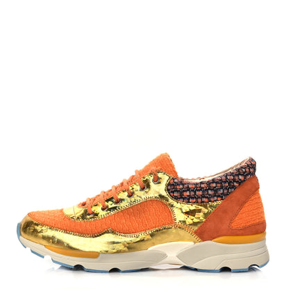 Chanel Tweed Lambskin Tennis Sneakers 38.5 Orange 1 of 8