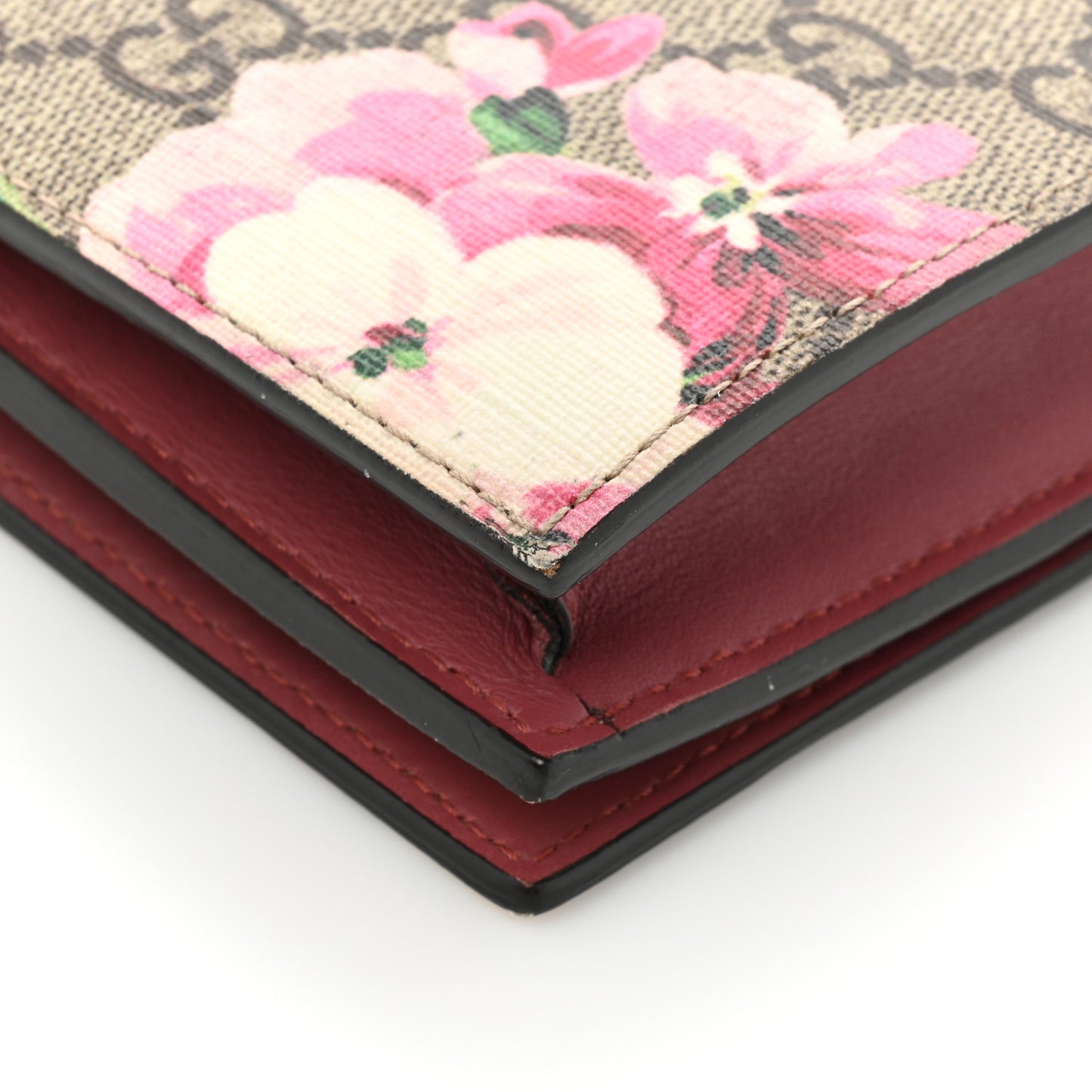 GG Supreme Monogram Blooms Chain Wallet Beige Multicolor Dry Rose